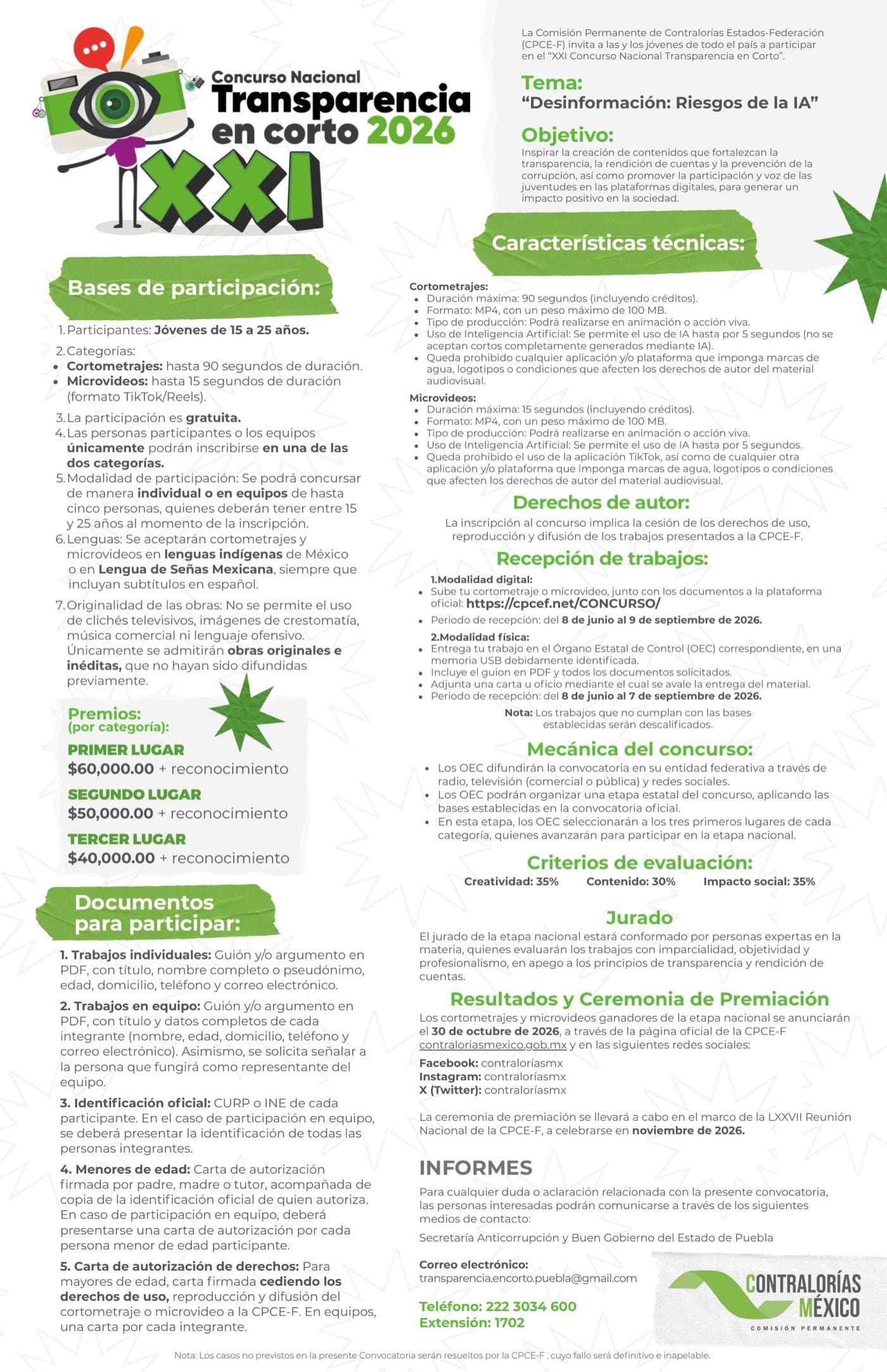 Convocatoria del XXI Concurso Nacional Transparencia en Corto 2026